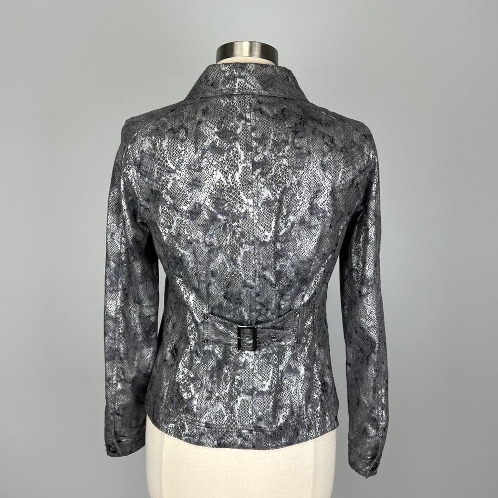Chicos Womens Python Print Jacket Metallic Gray B… - image 6
